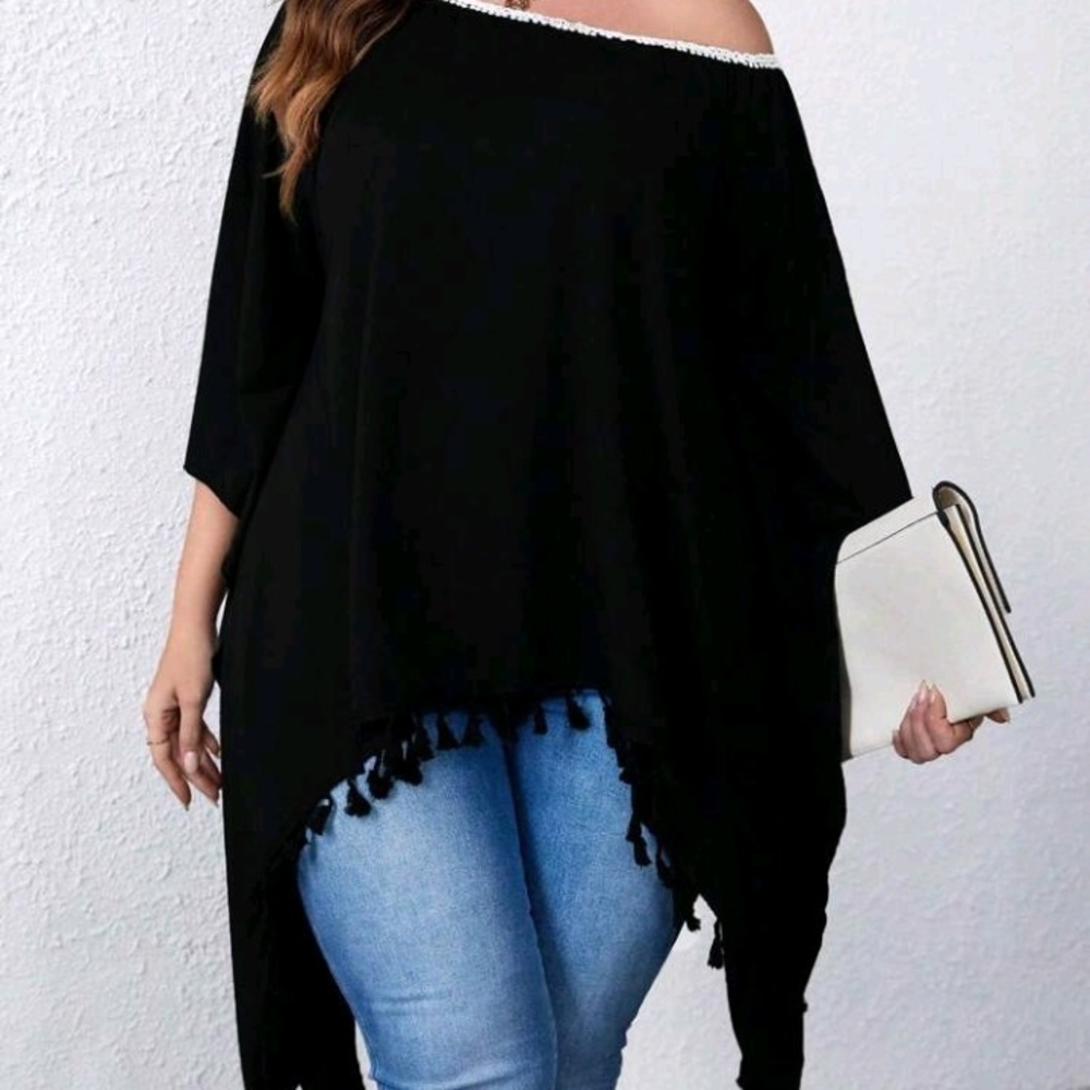 SHEIN Black Fringe Hem Tunic